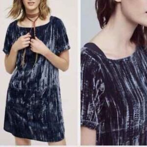Anthropologie Size M Floreat Blue Velvet Shift Dress w/ Pockets